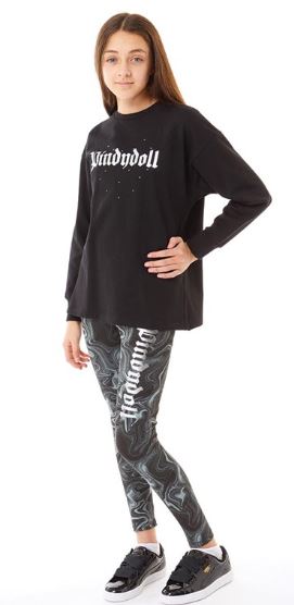 Sara Black/Marble Girls Loose Fit side split sweat and  legging set