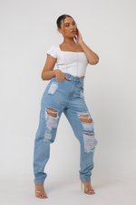 Jess Relaxed Mom Fit Ripped Denim Jeans