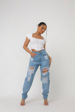 Jess Relaxed Mom Fit Ripped Denim Jeans