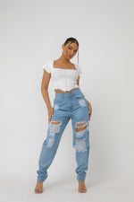Jess Relaxed Mom Fit Ripped Denim Jeans